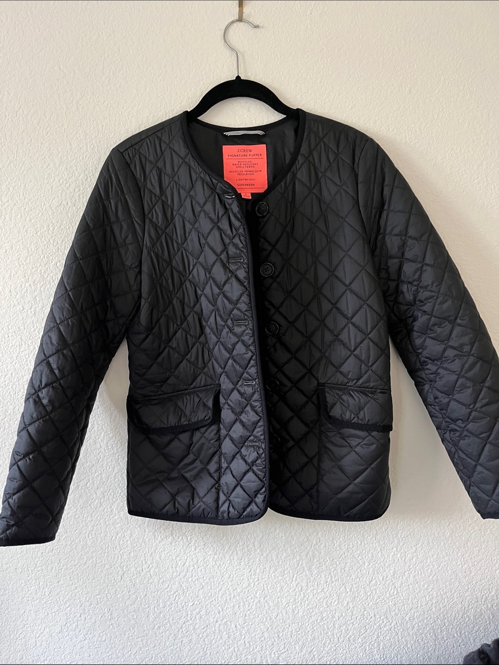 J. Crew Black Quilted Button-Front Puffer Jacket